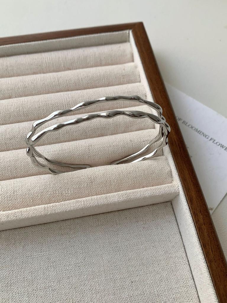 100% Solid 925 Sterling Silver Retro Bracelet for Women Geometric  Handmade GOld Double Layered Simple Bracelet Birthday Gift