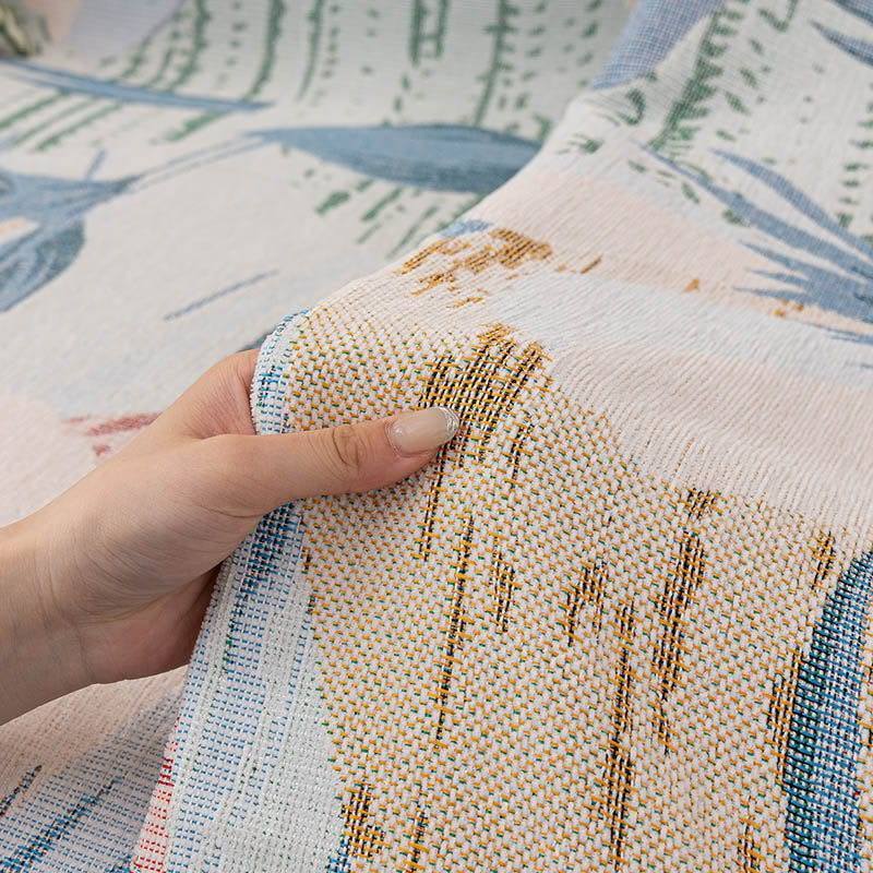 Chenille Printed Sofa Cover Full Coverage With Tassel Furniture Slipcover All-Season Anti-Scratch Sofa Blanket Seat Dust Covers
