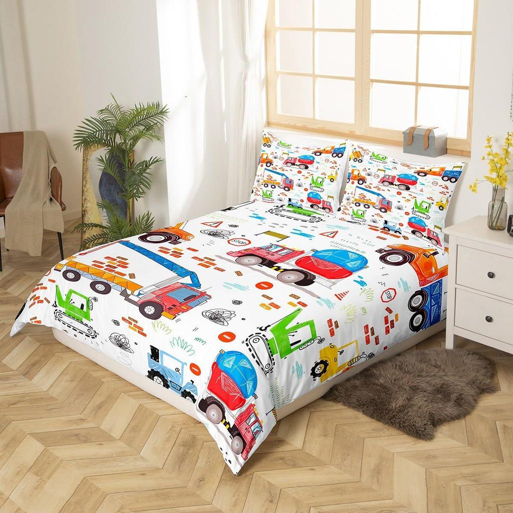 Cartoon Truck Three-Piece Quilt Cover 3D Digital Printing Bedding Set Bed Cover