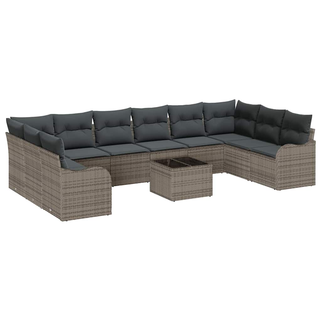 Garden Sofa Set with Storage 11 Pcs Grey Poly Rattan
