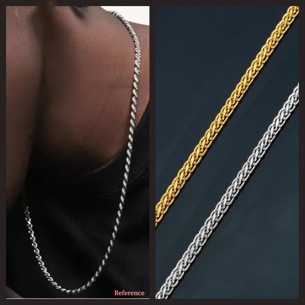 4MM Men Stainless Steel Long Foxtail Weaving Chain Necklace Silver Gold Plated Woman's Choker Jewelry Necklace for Women
