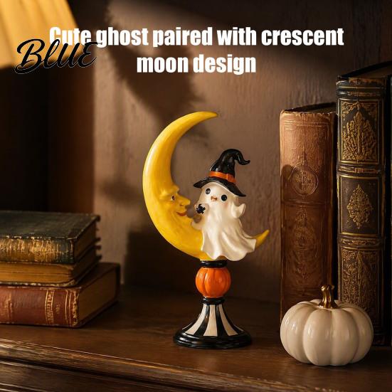 Holiday Party Supplies Halloween Ghost And Moon Resin Ornaments Cute Spooky Tabletop Figurine Festive Pieces Statue with Pumpkin Elements