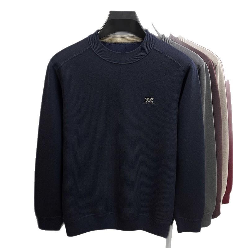 Men's High-Quality Casual Crew Neck Merino Wool Fleece Sweater - Warm, Thickened, Knitted Base Shirt