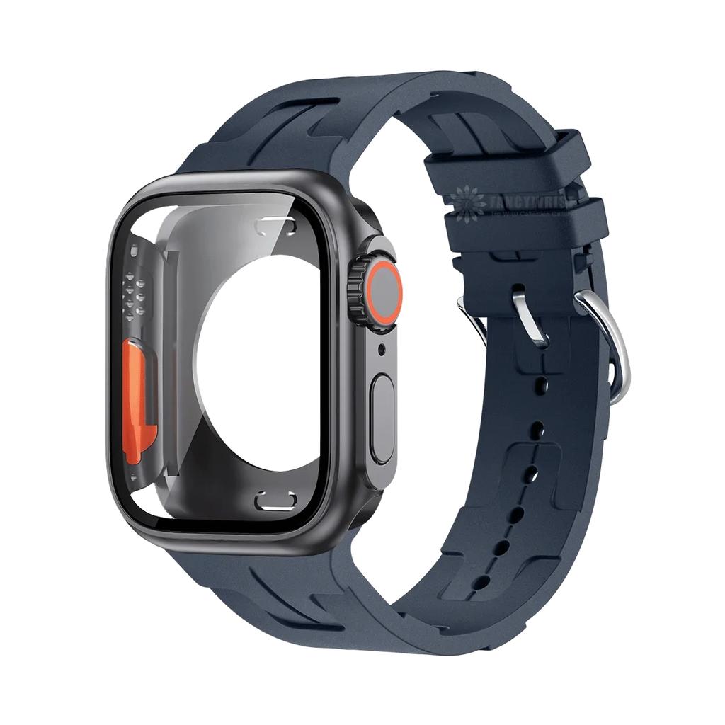 Original Silicone Band &Change To Ultra Case For Apple Watch 9 8 7 6 SE 5 4 Strap For iWatch Series 44mm 45mm 42mm 41mm Bracelet