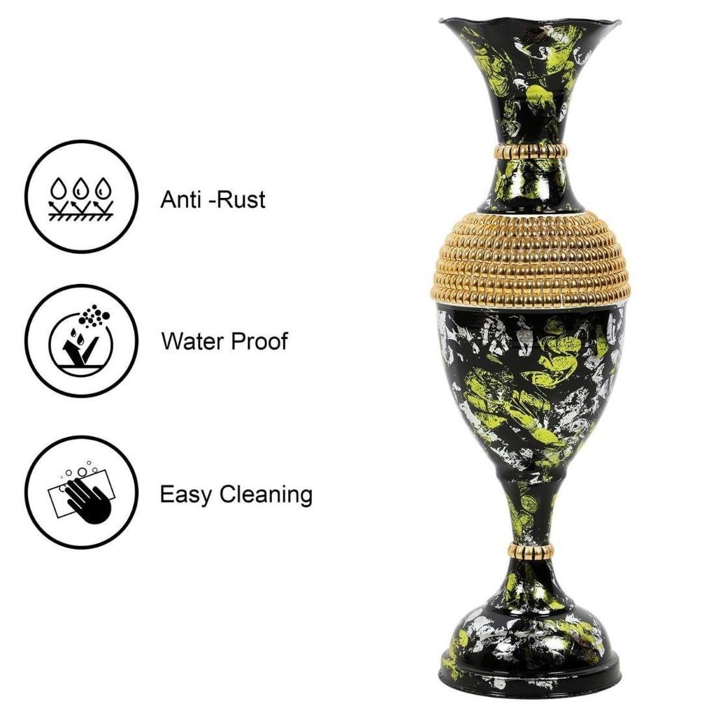 Cast Iron Cylindrical Flower Vase Big Size for Living Room Corner - 24 Inches Long - Sparkle - Pack of 1, Black