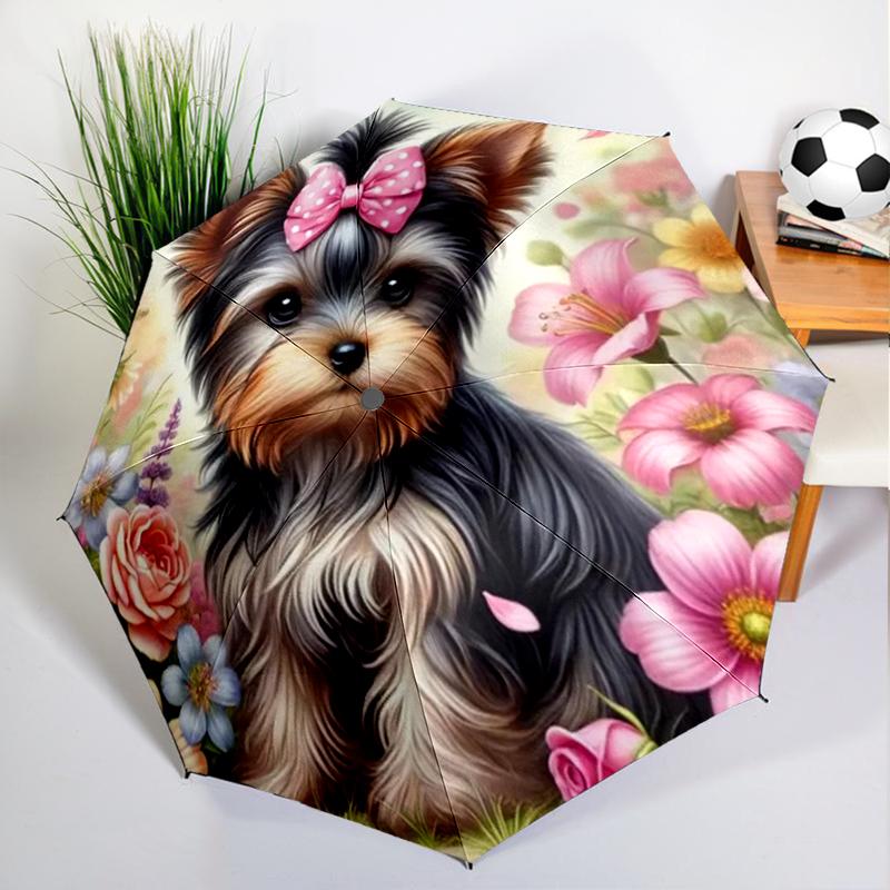 Cute Cartoon Yorkie Umbrella Automatic Open/close, Sturdy Iron Frame & 8-Rib Struct, Umbrella for Women & Men, Christmas Gifts
