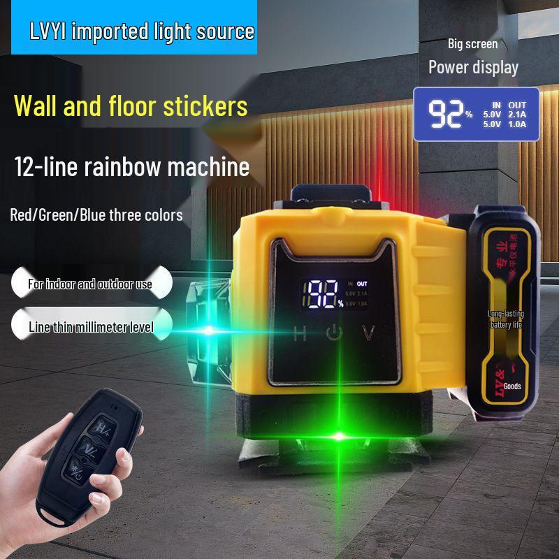 Lv Yi 12-Line Digital Laser Level with High-Precision Purple, Green, Red Light for Outdoor and Indoor Use