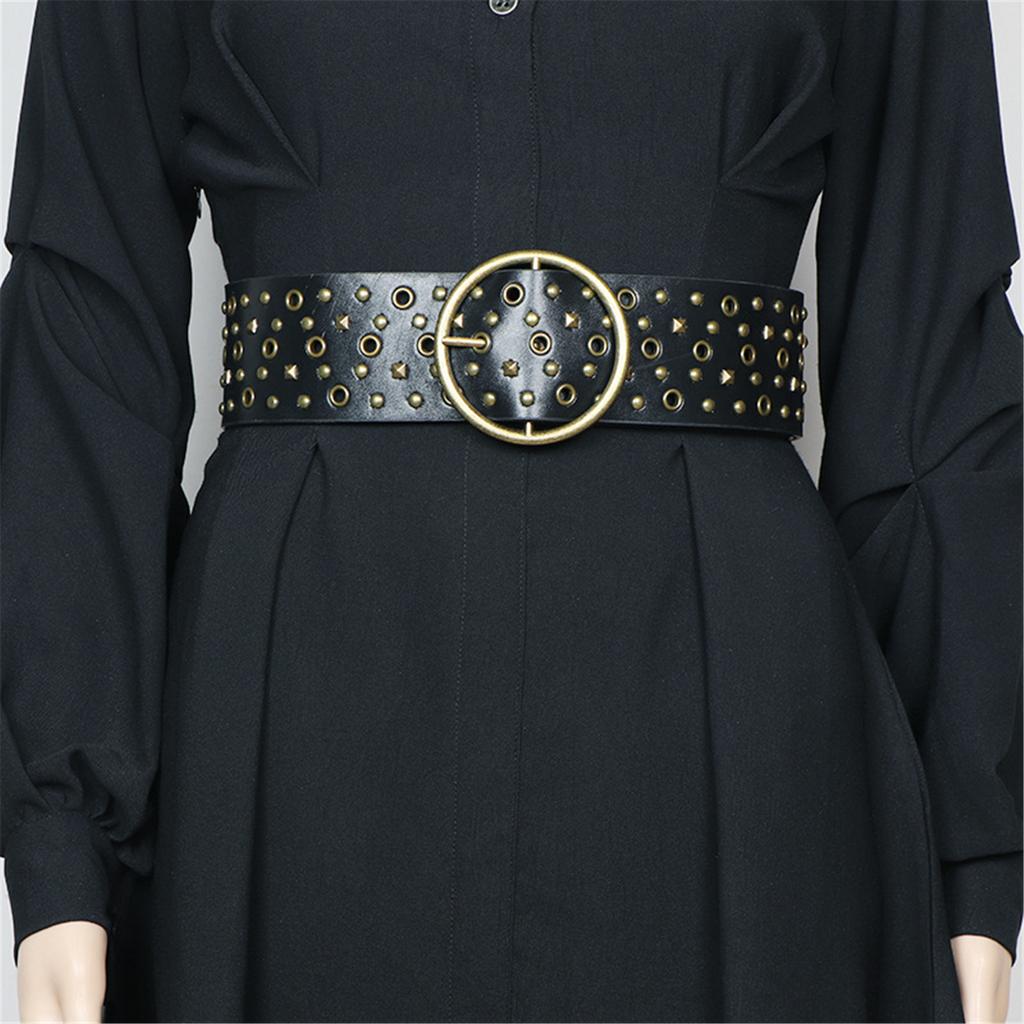 PU Leather Waist Belt with Pin Buckle Harajuku Alloy Rivet Waist Belt Woman Girls Jeans Dresses Skirt Coat Waistband