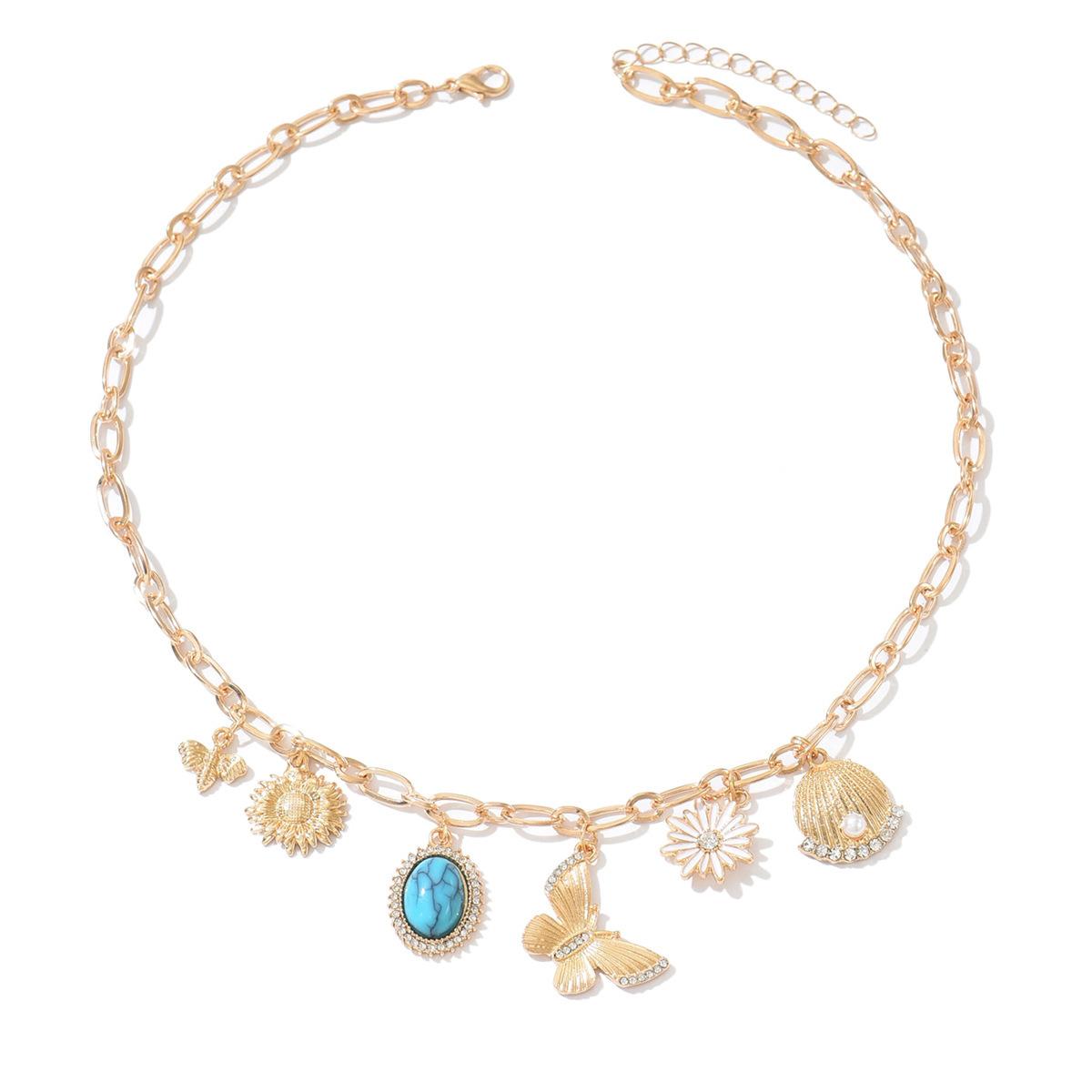 Personalized necklace wholesale fresh natural bee butterfly pendant niche metal sunflower flower necklace women