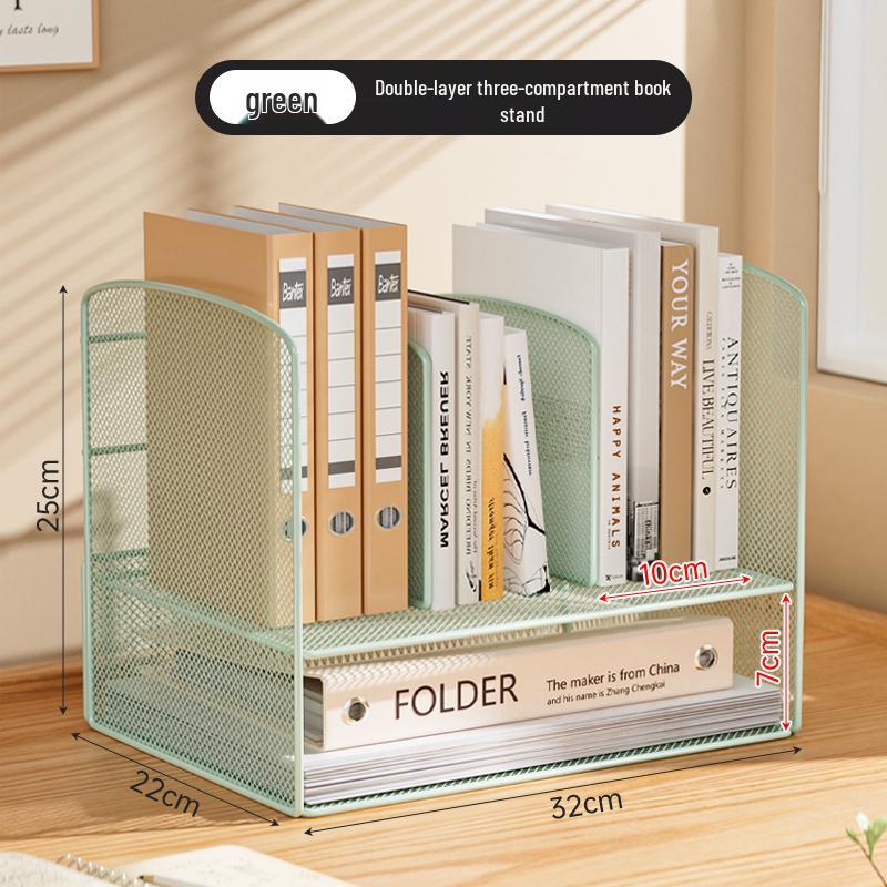 Metal Desktop File Organizer: Office Folder Storage & Bookend Rack