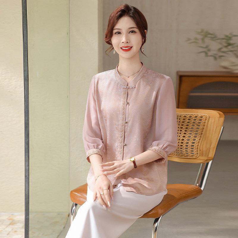 

Mother s Day Elegant Seven-Sleeve Shirt for Middle-Aged Women - Fashionable, Thin Summer Top XL (105-120 lbs) розовый/шампанского