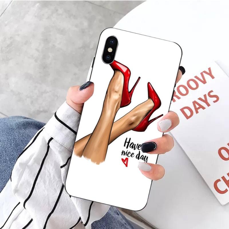 Fashion Girls High Heels Phone Case For IPhone 14 13 12 11 XS X 8 7 6 Plus Mini Pro Max SE 2022 Soft Black Phone Cover