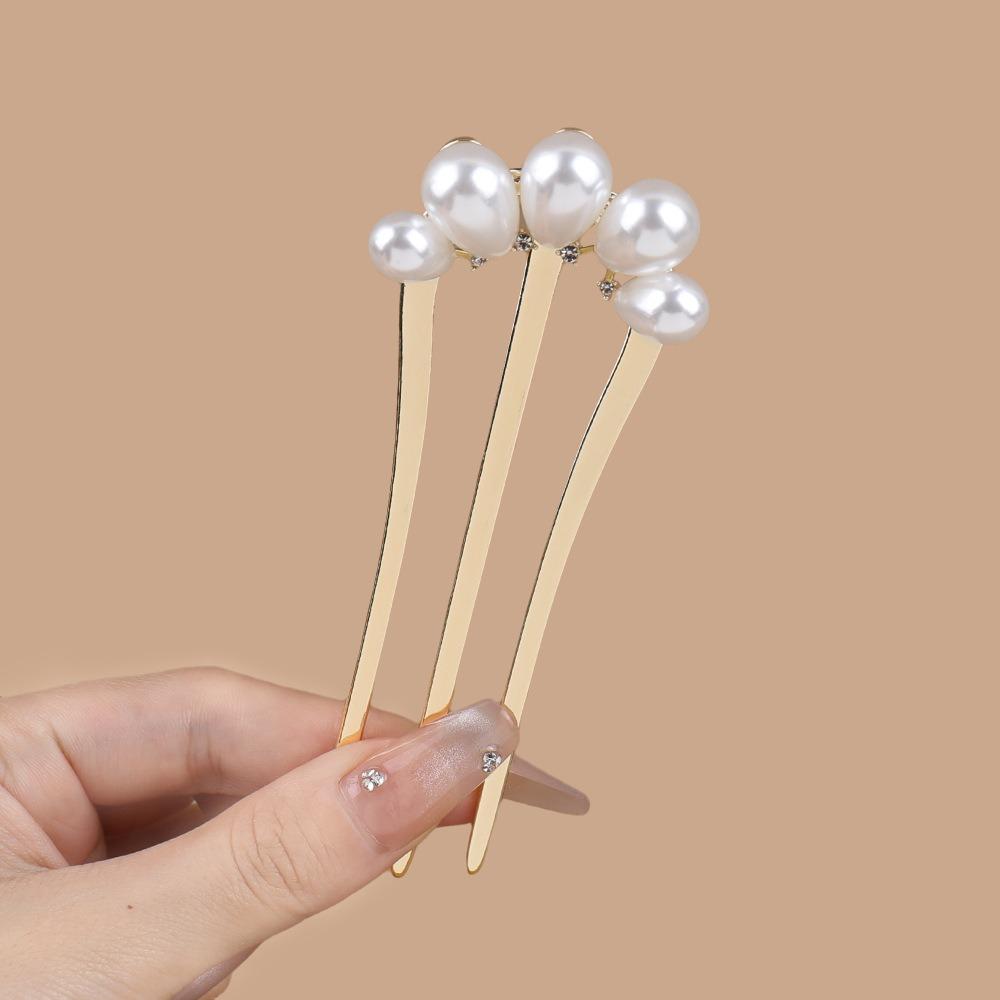 Fashionable And Minimalist Style Imitation Pearl Inlaid Women's Hair Accessory U-shaped Hairpin Bun Head Braided Hair Hairpin