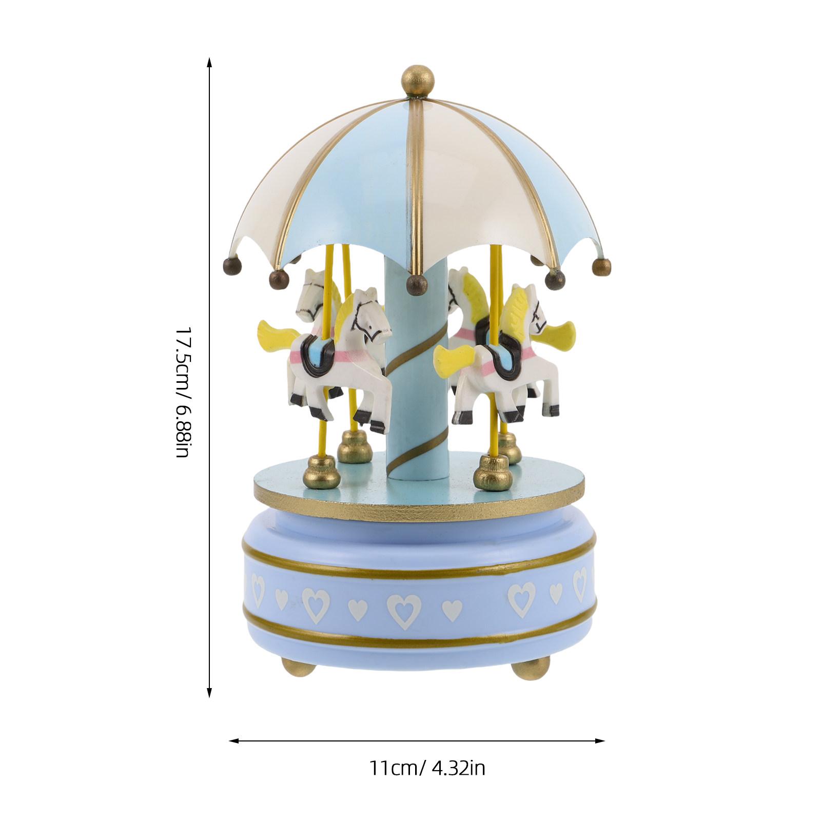 

Vintage Wooden Rotating Music Box Carousel Wind Up Decorative Miniature Desktop Classic Mechanical Wooden Mechanism