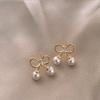Bow Pearl Stud Earrings Compact Versatile Stud Earrings Fashion Temperament Earrings Women