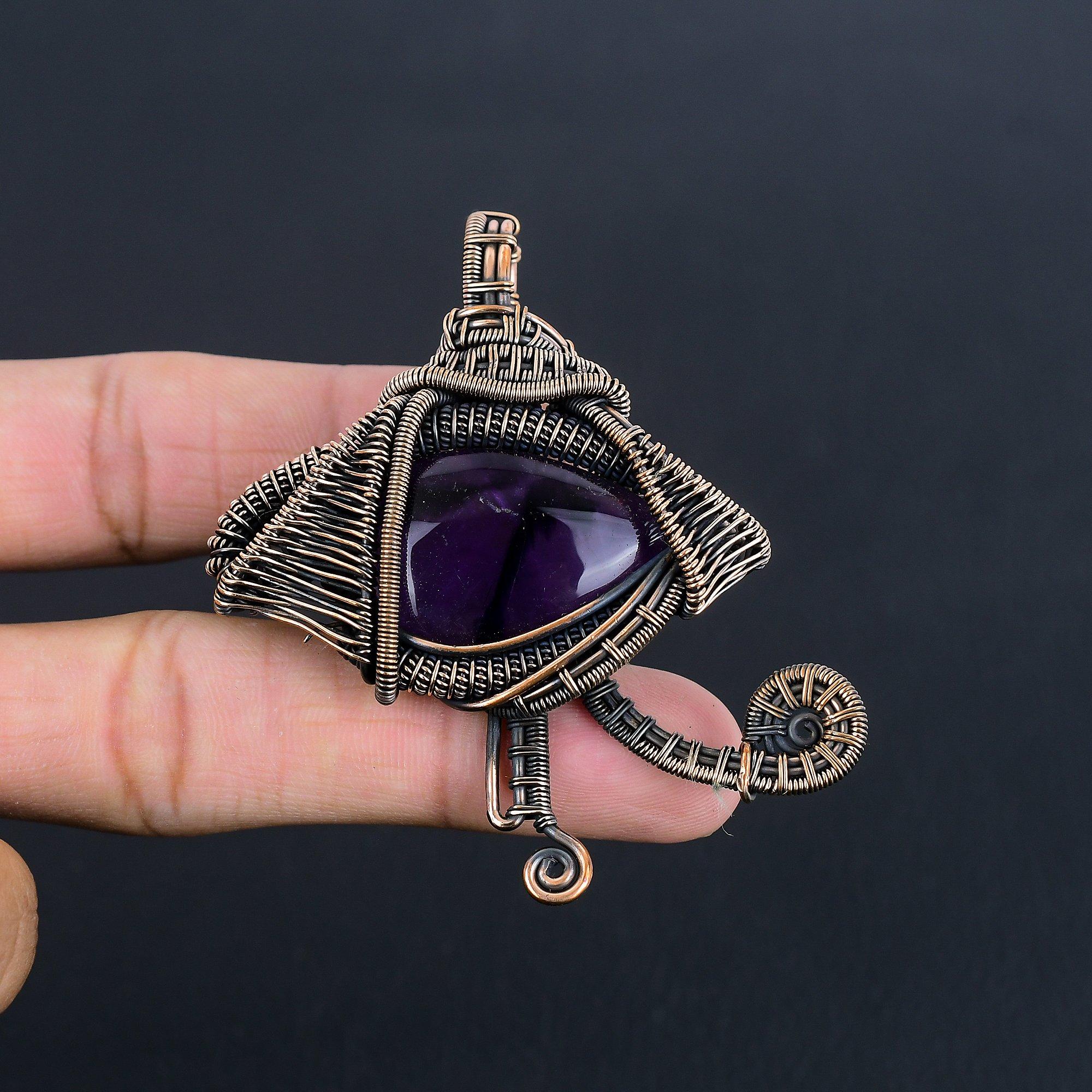 

Amethyst Pendant Gemstone Jewelry, 999 Copper Wire Wrapped Pendant, Gift For Women Handmade Pendant