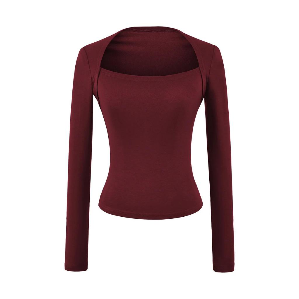 Hot Girl Square Neck Off-Shoulder Slimming Long Sleeve Top for Women