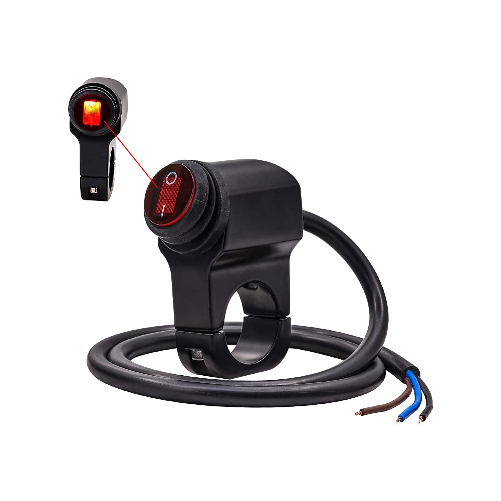 Aoling Motorcycle Switch, Waterproof 22mm with Red Indicator Light, Handle Switch, On/Off Light