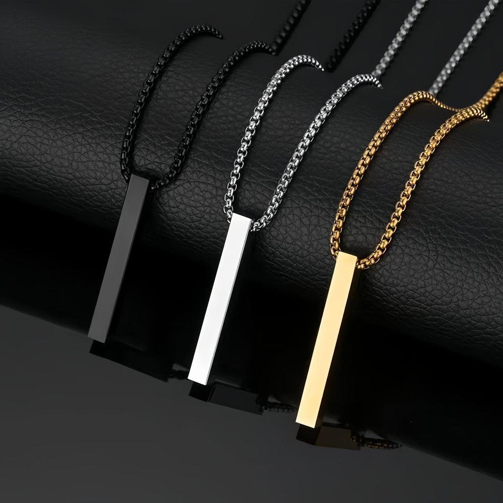 Stainless Steel 3D Rectangular Hip-Hop Necklace for Men & Couples