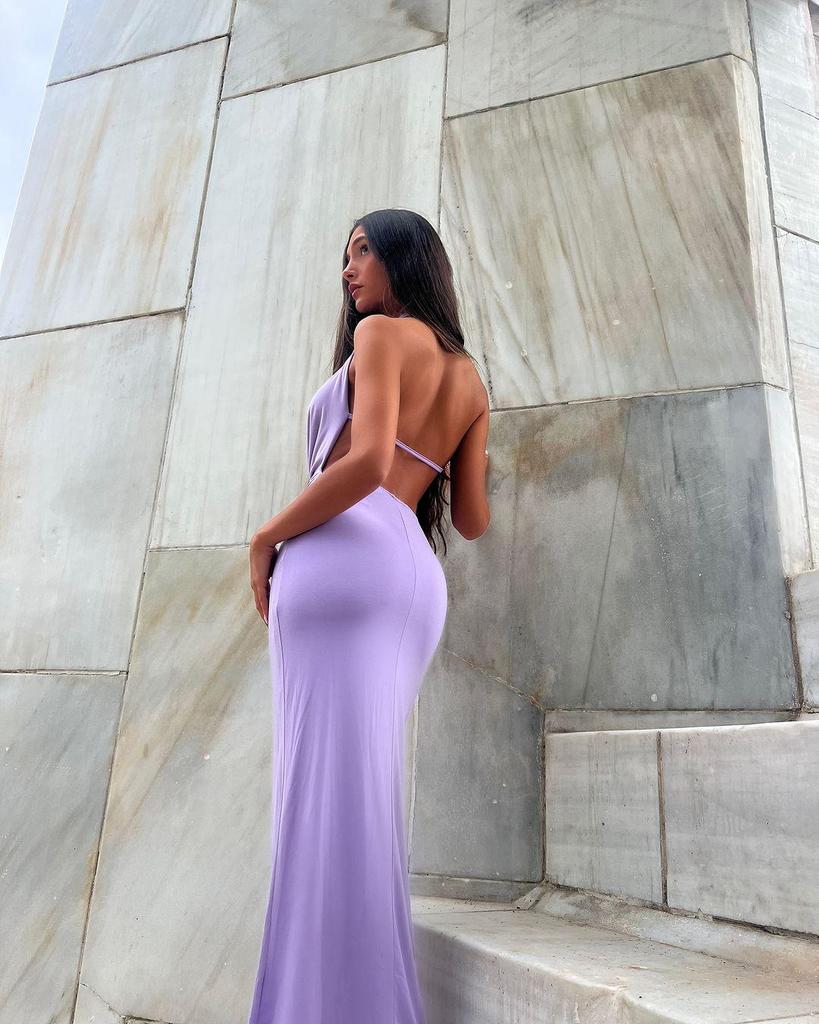 European & American Style Women's Backless Deep V Halter Bodycon Dress