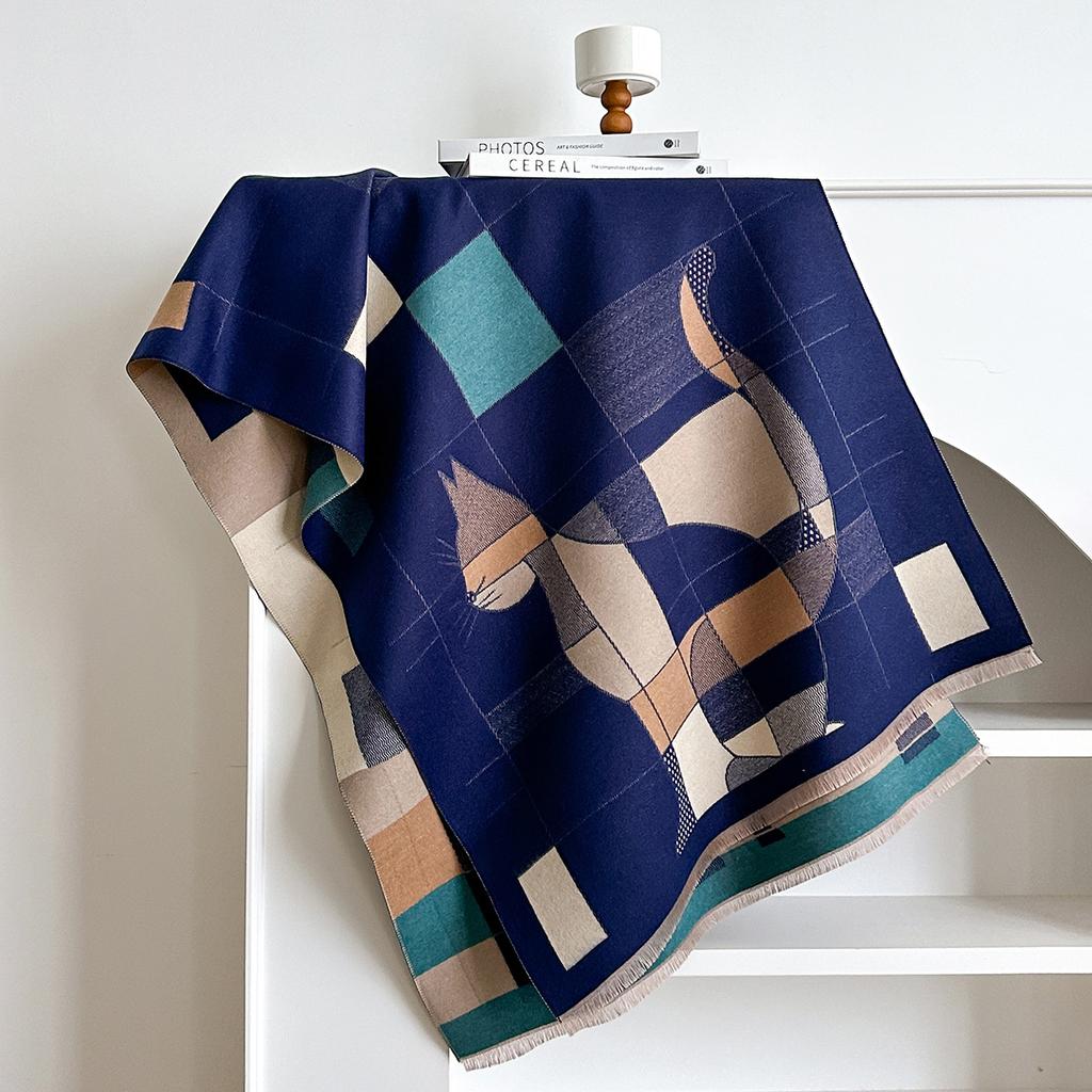 Women'S Trend Premium Temperament Shawl Scarf Imitation Cashmere High Value Design Geometric Printing Shawl