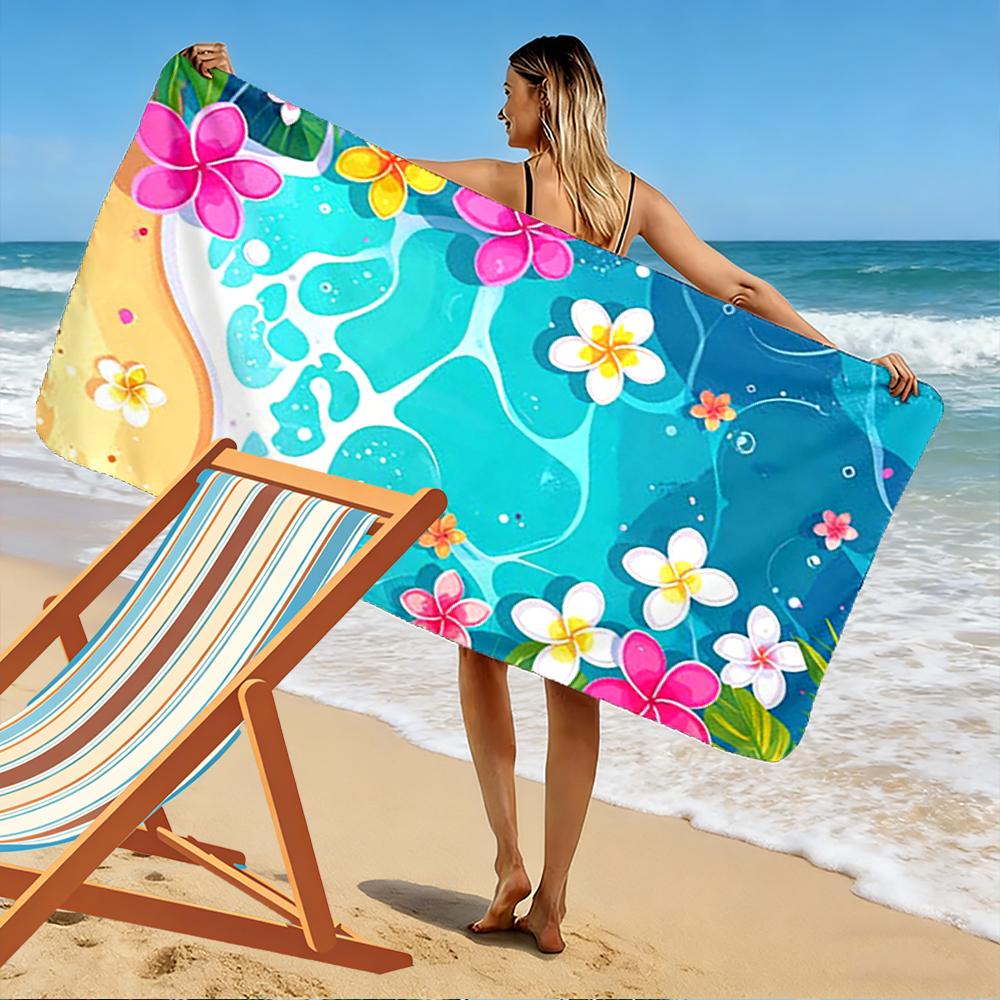 Tropical Flowers and Ocean Wave Design Beach Towel Quick-drying for Travel Outdoor Sports Jogging Beach and Swimming