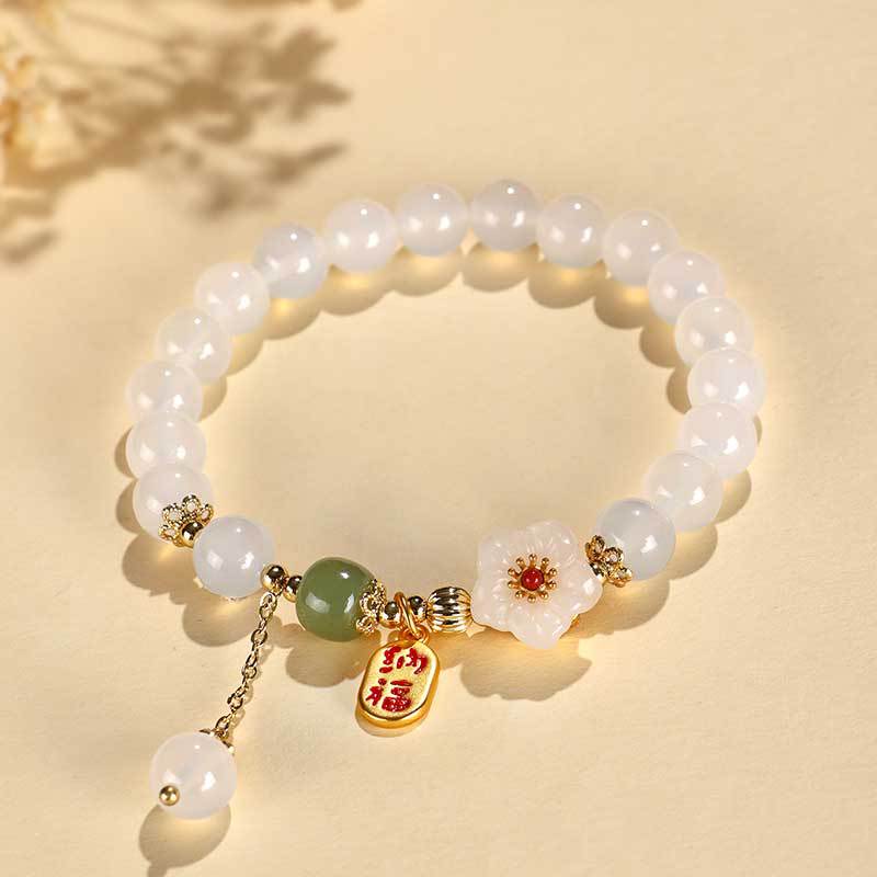 New Chinese Bracelet Hetian Jade Peach Pollen Crystal Bracelet Female Lucky Nafu Agate Dopamine Bracelet Bracelet Jewelry