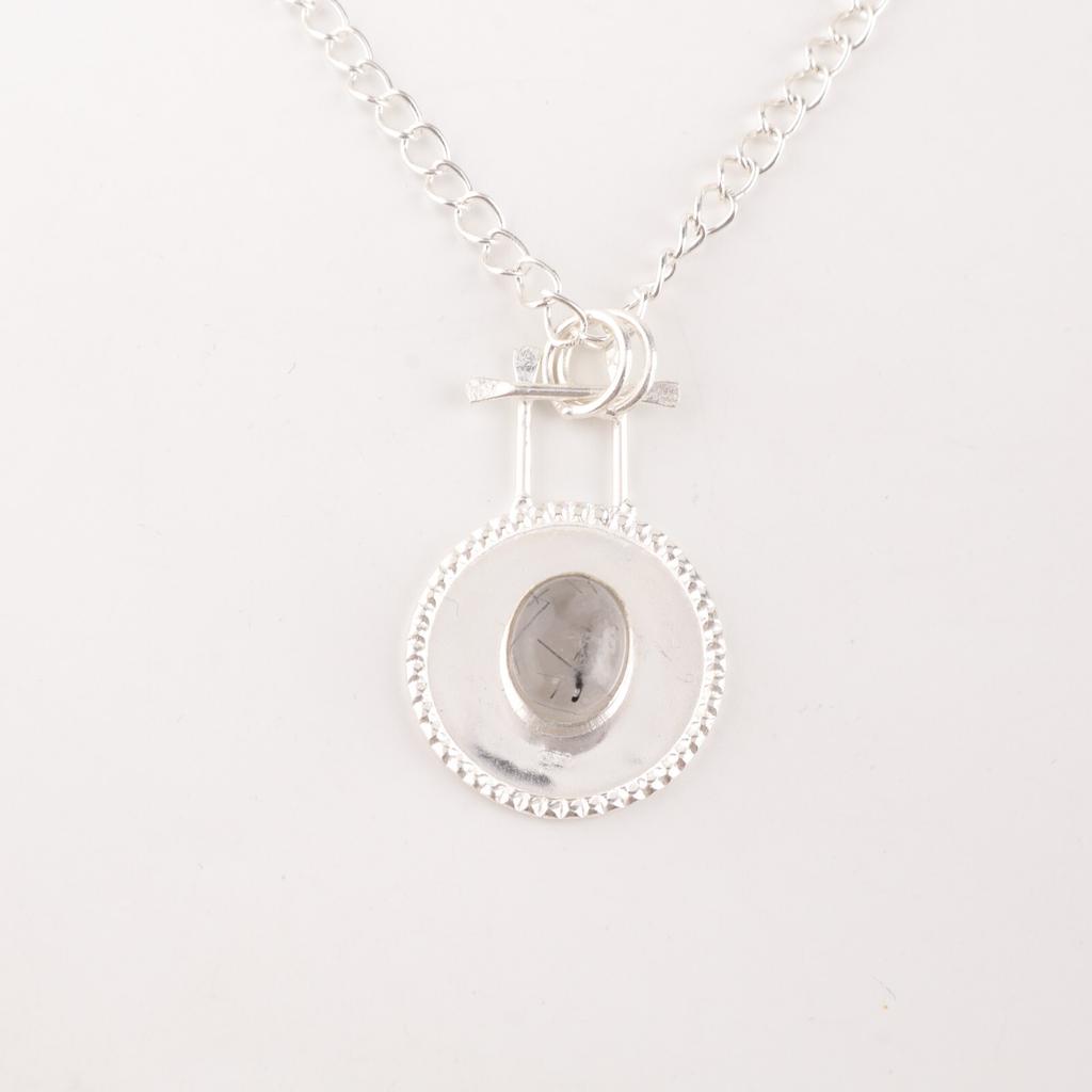 Natural Black Rutile Gemstone 925 Sterling Silver Jewelry Handmade Pendant 1.4" PP-57-33