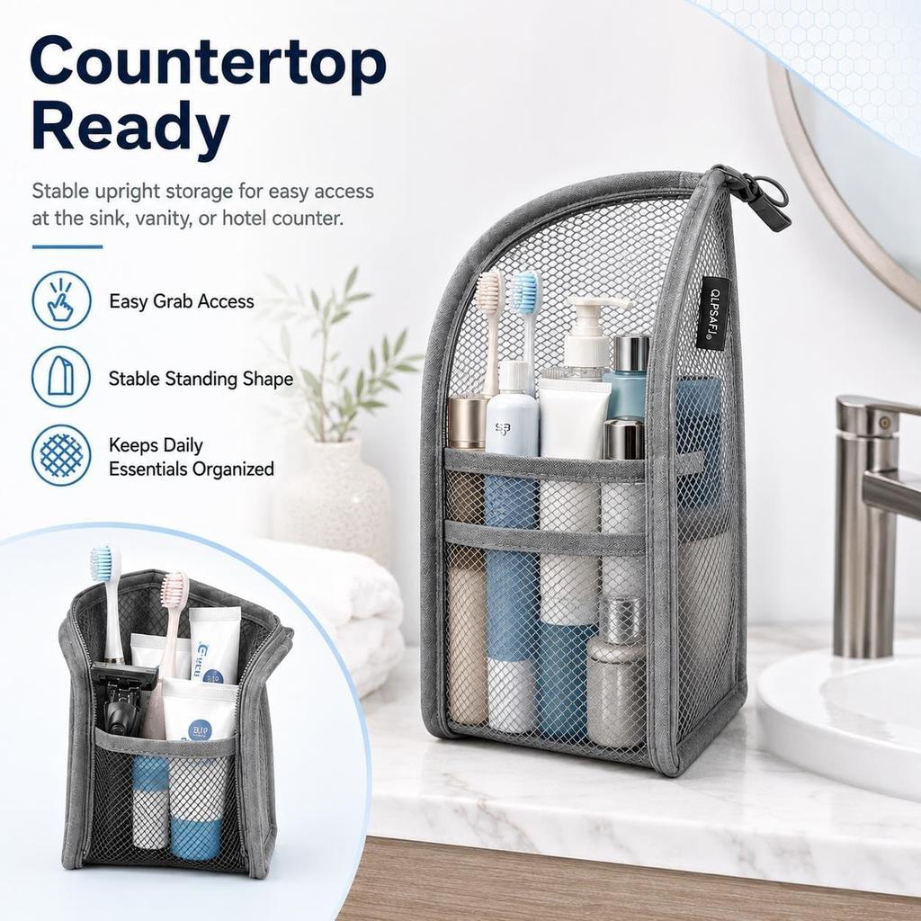 1/2/3pcs EVA Mesh Cosmetic Bag Travel Stand Storage Makeup Bag Organizer Female Make Up Pouch Portable Toiletry Beauty Case