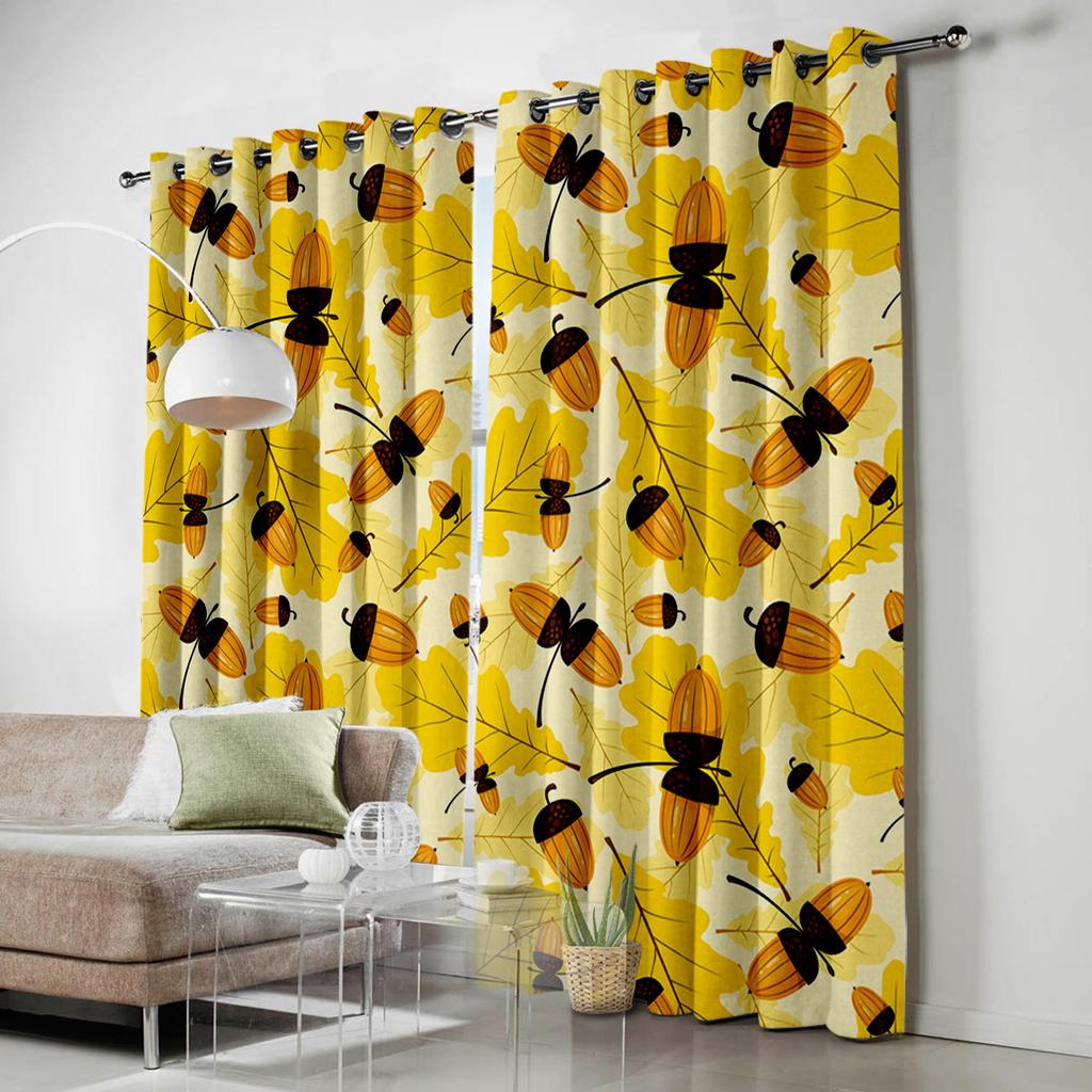 Yellow Fallen Leaves And Fruits Home Decor Window Curtains Bedroom Kitchen Curtain Panel Curtains for Living Room
