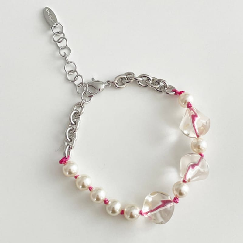 ELYONA Clear Beads Pearl Bracelet (Black,Lilac,Pink)