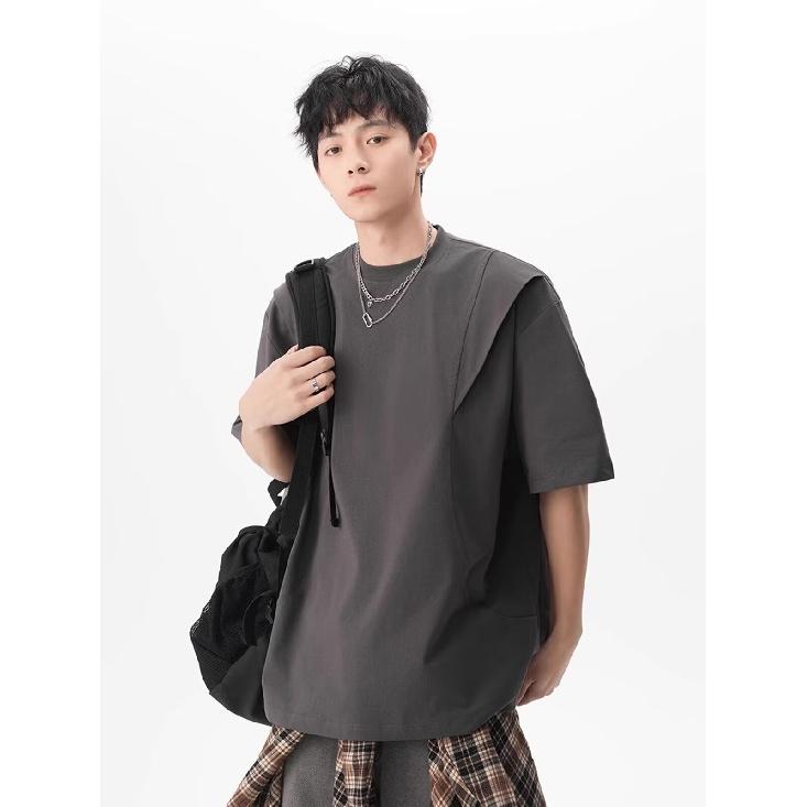 Summer Men's Casual Short Sleeve Simple Fashion Trend Retro Round Neck Slim Fit Pullover Casual Short Sleeve T T-shirt