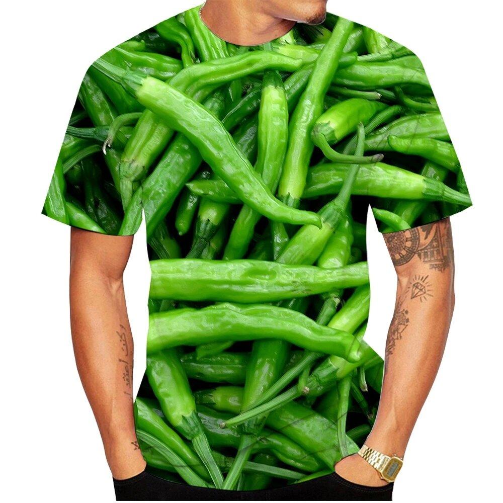 Summer Fashion Chili Vegetable Pattern Printed T-shirts Round Neck Plus Size Comfortable Casual Short Sleeved Top
