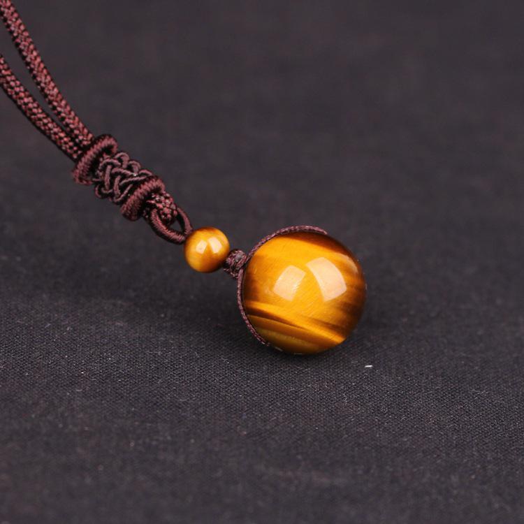 Men's and Women's Round 16mm Natural Gold Obsidian and Black Agate Pendant Necklace.