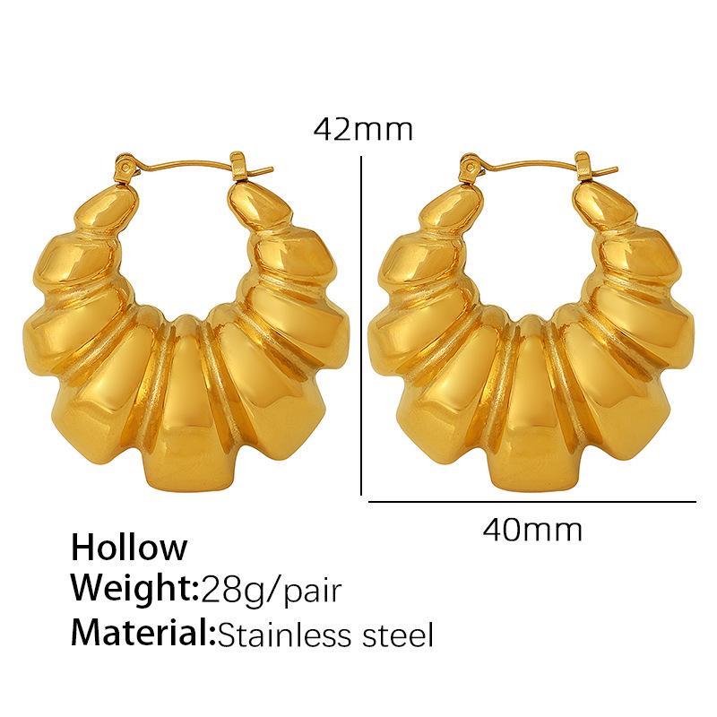 European Retro Geometric Titanium Steel Earrings, 18K Gold Plated, Stainless Steel, Concave-Convex Design for Women.