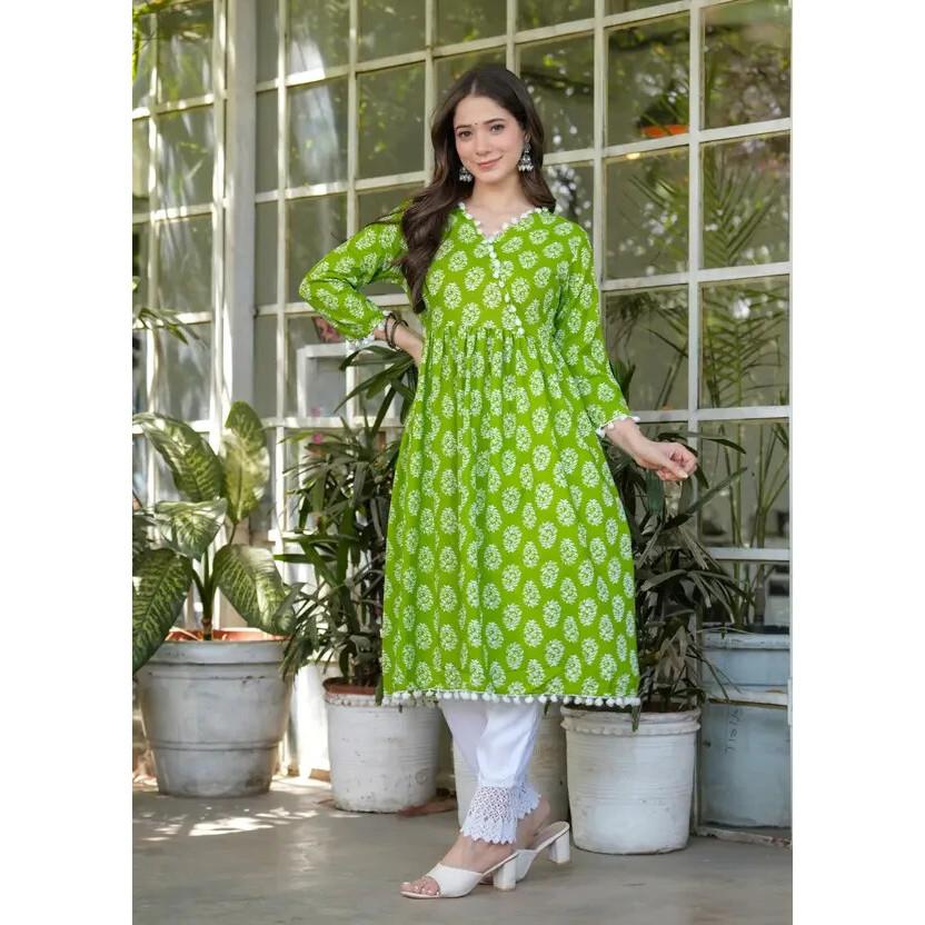 Women Designer Party Wear Cotton Rayon Kurti Pant Set Indian Top Tunic Dress 2362