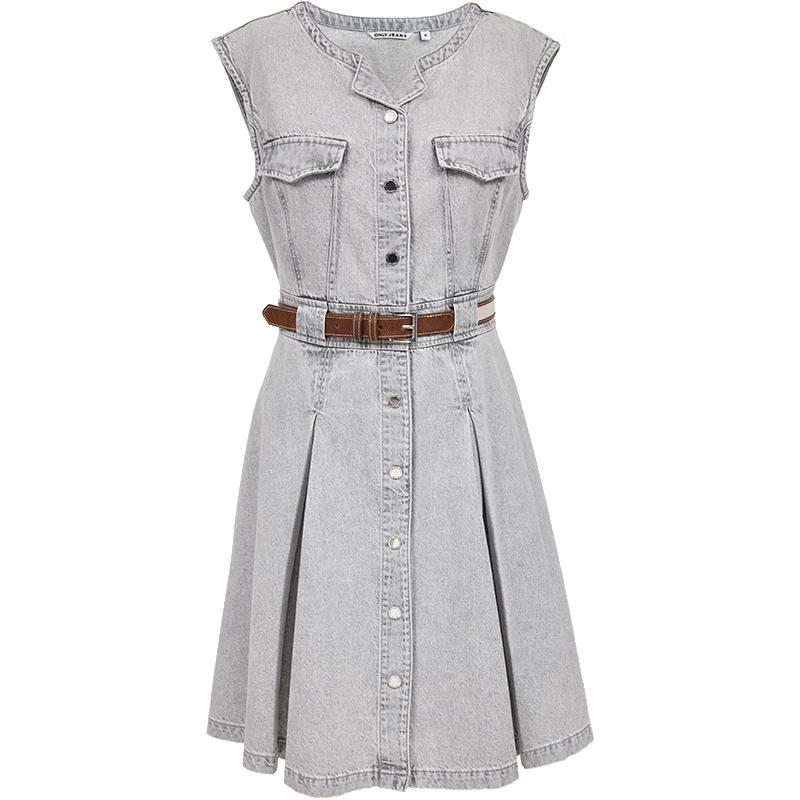 

ONLY Women s 2025 Summer A-line Sleeveless Pleated Denim Dress L
