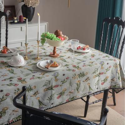 Tovaglia Francese Retro Ricamo Colore a Contrasto Tovaglia da Tavolo da Pranzo Jacquard Rettangolare Atmosfera