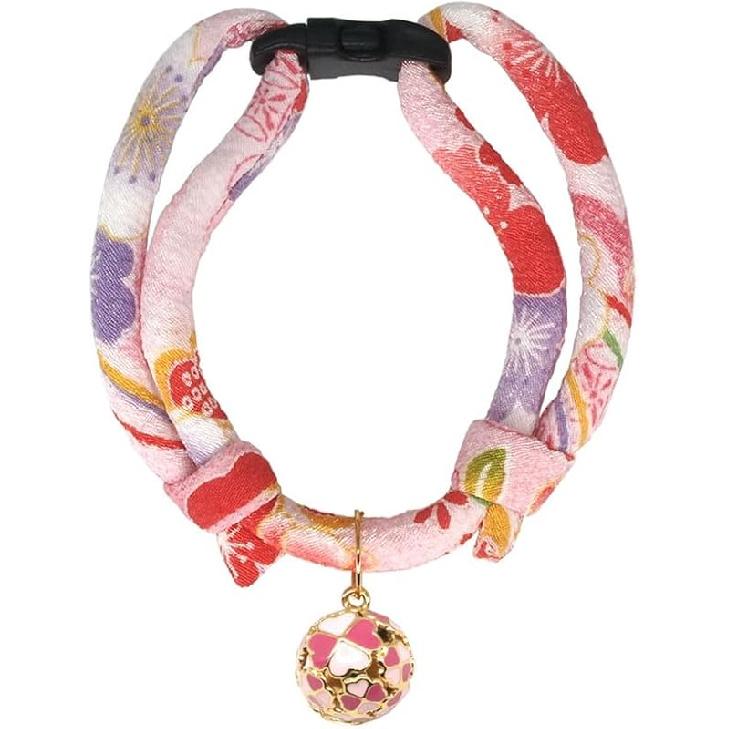 PetSoKoo Four-Leaf Clover Cat Collar with Bell Breakaway Buckle. Japanese Chirimen,Cute Kitten Collar for Girl Boy Cat