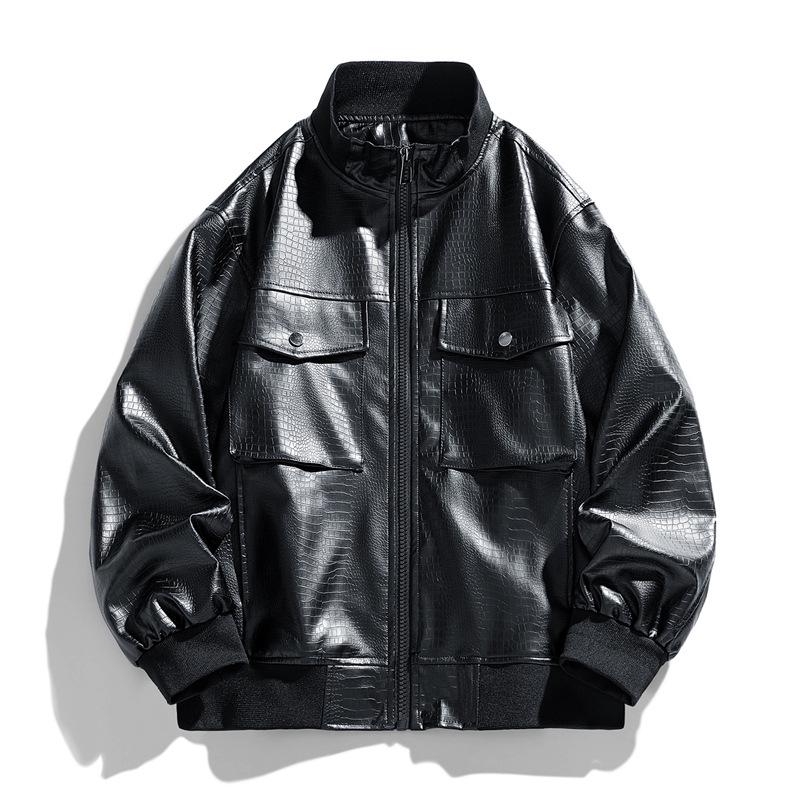 

New PU Leather Stand Collar Motorcycle Cardigan Jacket - Spring, Autumn, Winter XL