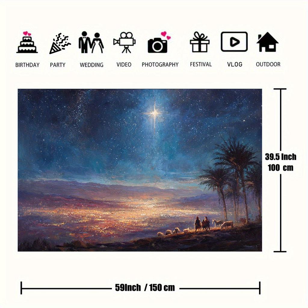 2D flaches 1-teiliges Polyester-Hintergrundtuch für die Weihnachtskrippe - Sternennacht Weihnachtliche religiöse Dekoration