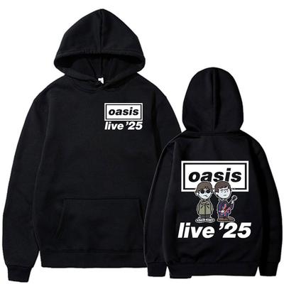 Tecknad Rockband O-Oasis Live 25 Tour Huvtröjor Herr Dam Kläder Hip Hop Överdimensionerad Huvtröja Mode Fleece Huvtröja