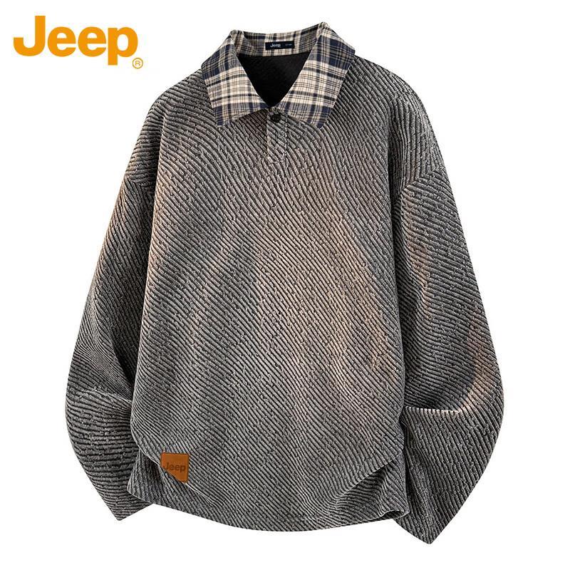 JEEP Men s Loose Fit Long-Sleeve Polo T-Shirt 2XL