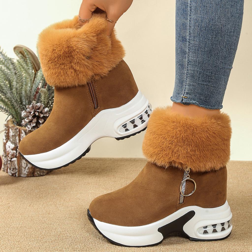 Damen einzelne Stiefel Winter Dicksohlig Leopardenmuster Mattierter Reißverschluss Baumwollstiefel Lässiger Komfort Warm Erhöhend Schneestiefel