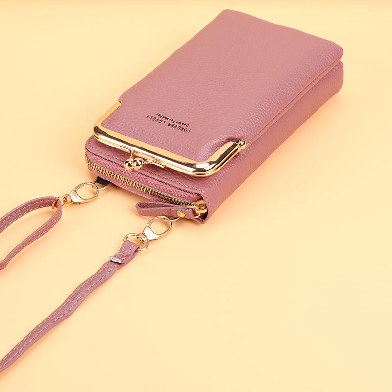 2022 Lychee Grain Solid Color Crossbody Shoulder Bag for Women - Korean Fashion Mobile Phone and Wallet Holder