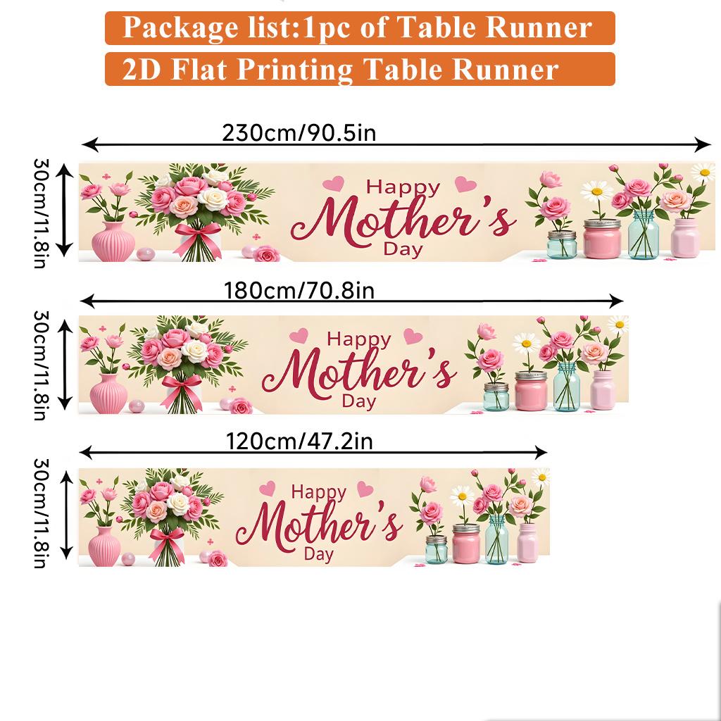 

Happy Mothers Day Rose Table Runner Single Sided 2D Print Soft Polyester Table Runner Dining Table Kitchen Decor Heartfelt Gift 120x30cm