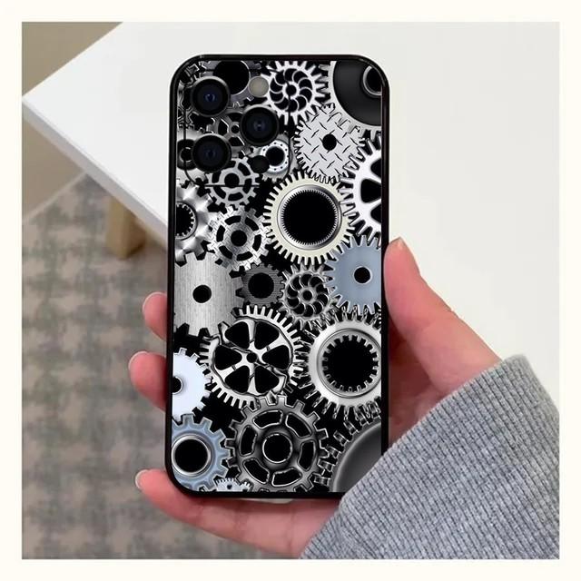 Mechanical Gear Phone Case For Apple iPhone 15,14,13,12,11,Pro,X,XS,Max,XR,Plus,Mini Soft Black Cover
