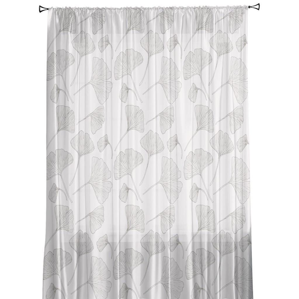 Ginkgo Leaves Texture Pink Tulle Sheer Window Curtains for Living Room Kitchen Children Bedroom Voile Hanging Curtain