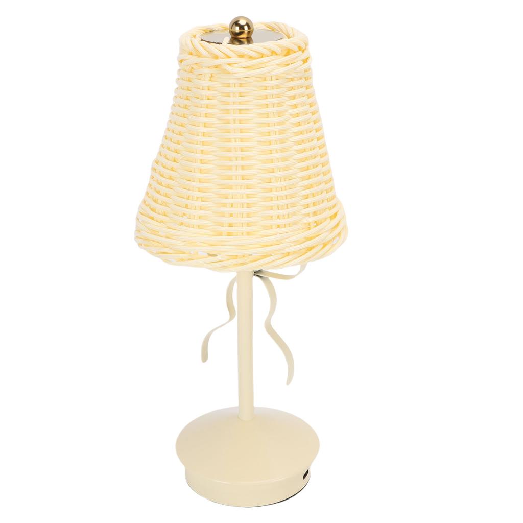 Table Lamp Touch Dimming 3 Color Temperatures Cordless Rechargeable Vintage PC Rattan Bedside Lamp with Bow for Bedroom Dinning Room