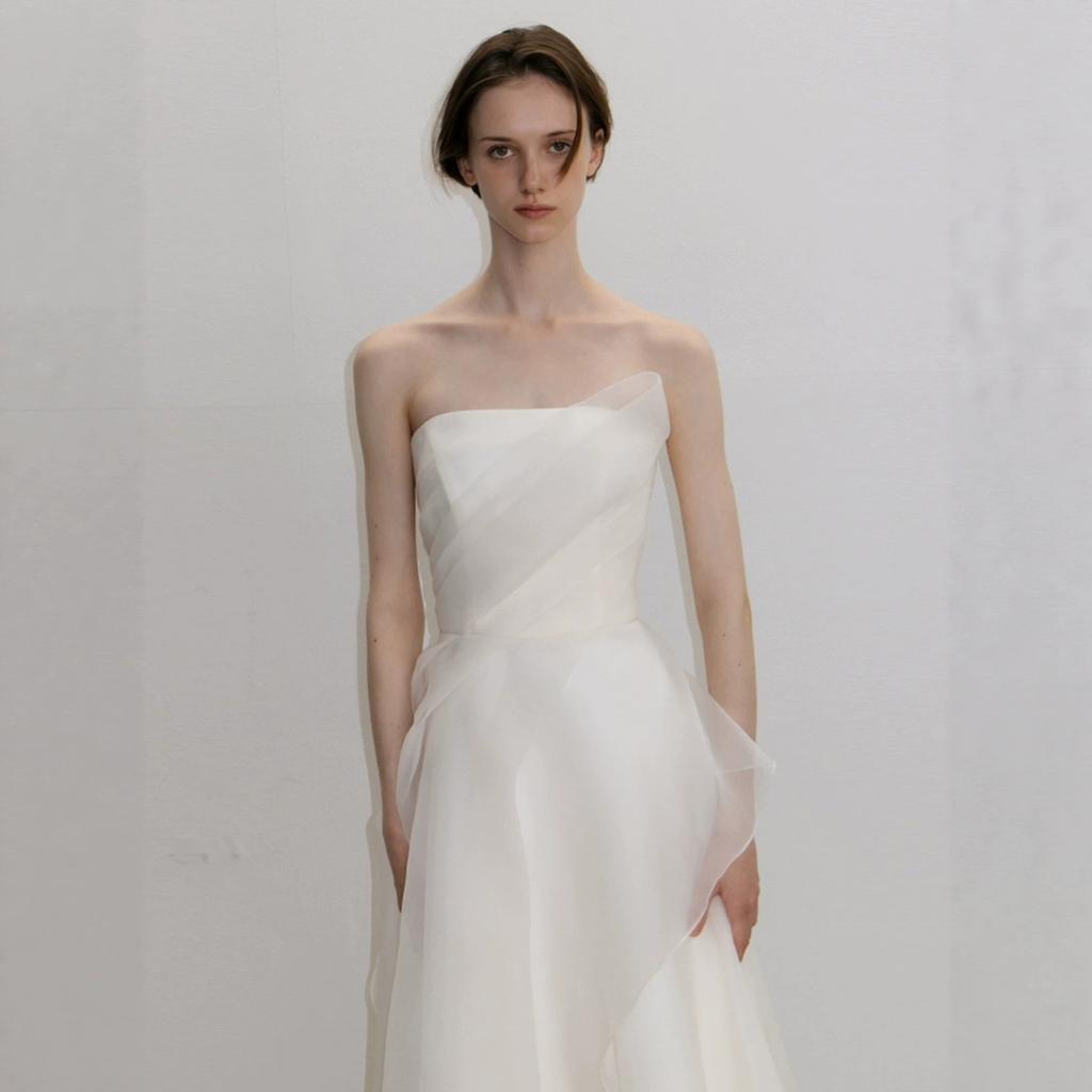 French Simple Light Wedding Dress, Elegant Tube Top and Thin Engagement Dress, High-end Sensual Bride Travel Photography, Going Out Dress